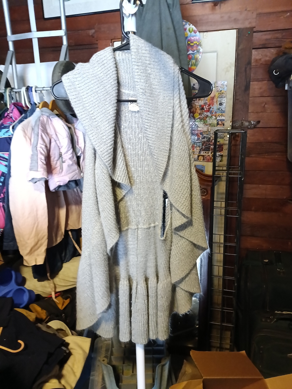 Mudd Light Gray Open-Front Ruffle Hem Knit Cardigan